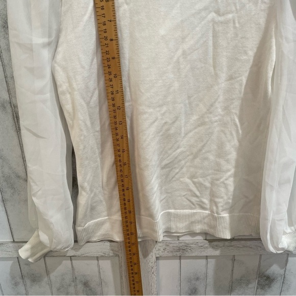 Cece Womens mixed media sweater antic white XXS tie neck essential minimalistic - Picture 3 of 10